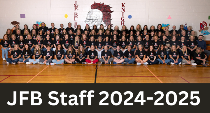 Photo of the JFB Staff for the 2024-2025 school year wearing black shirts